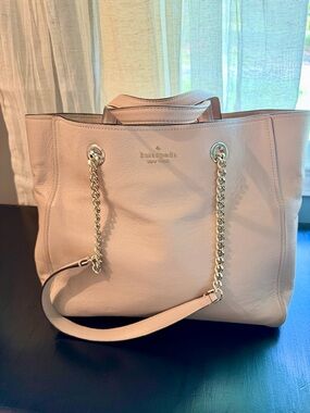 kate spade Blush Pink Pebbled Leather Tote with Gold Chain Straps